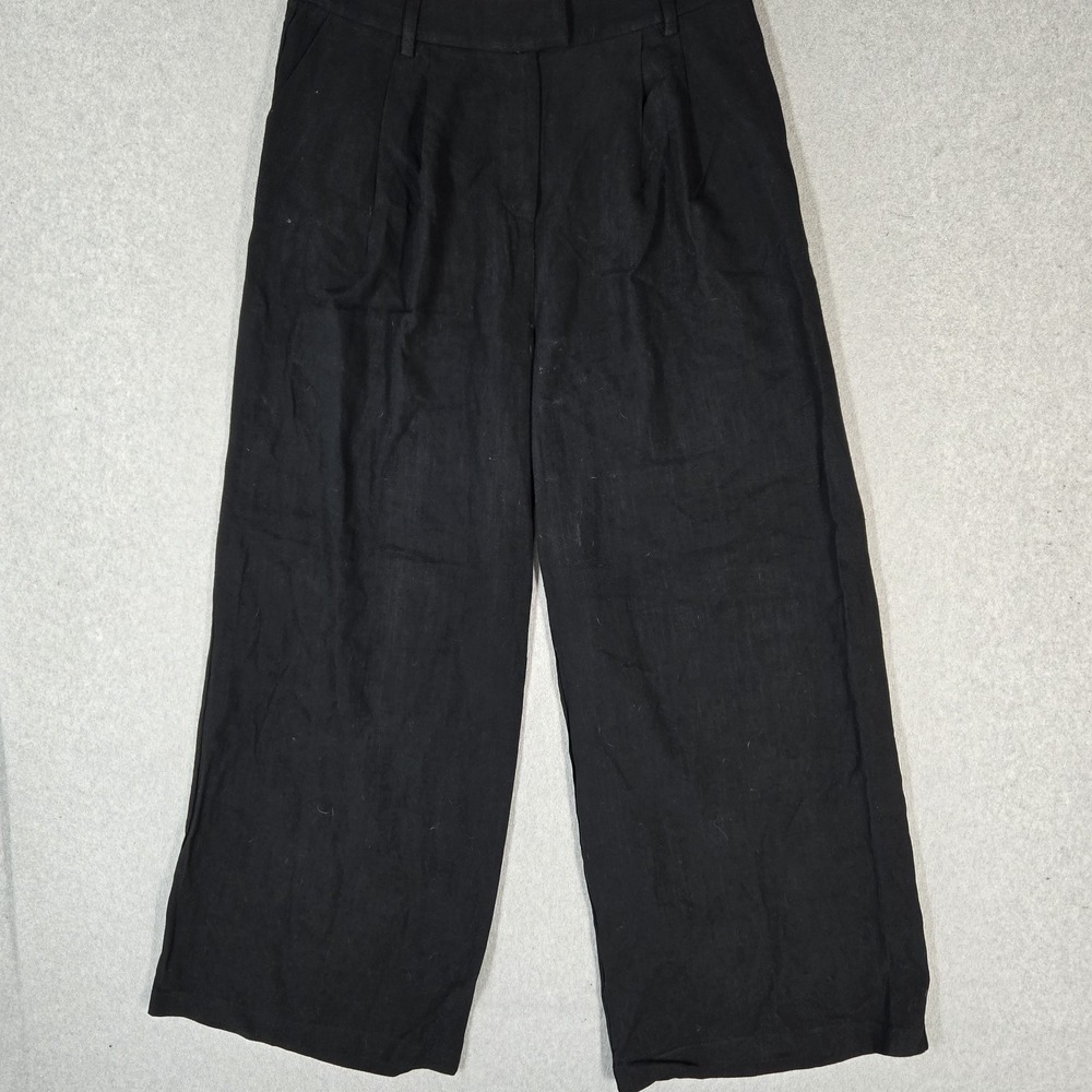 Nasty Gal Women Pants 10 Black Premium Linen Tailored Wide Leg Dress Pleated NWT